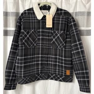 NWT Scotch & Soda Mens Large Sherpa-Lined Plaid Jacket Double Chest Pocket